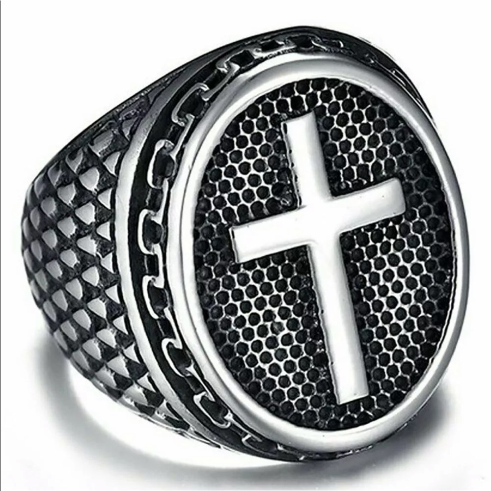 New stainless steel men’s cross ring - Picture 1 of 3